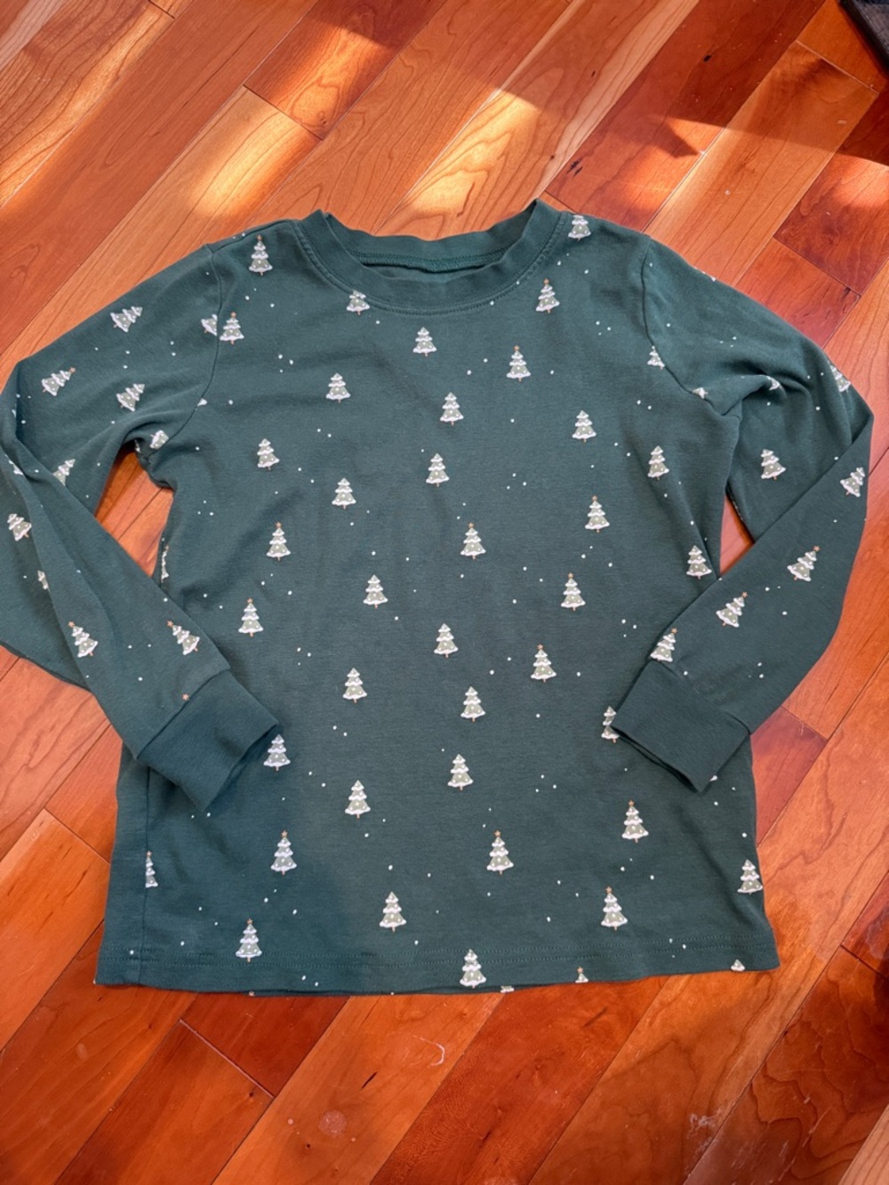 Petit Lem Dark Green Long-Sleeve Tee with White Christmas Trees